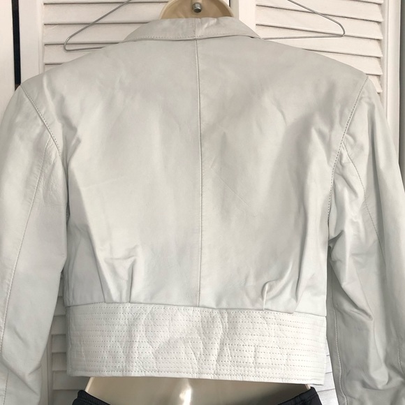 Yucatán Bay Vintage 80’s White Cropped Leather Jacket - Picture 2 of 12